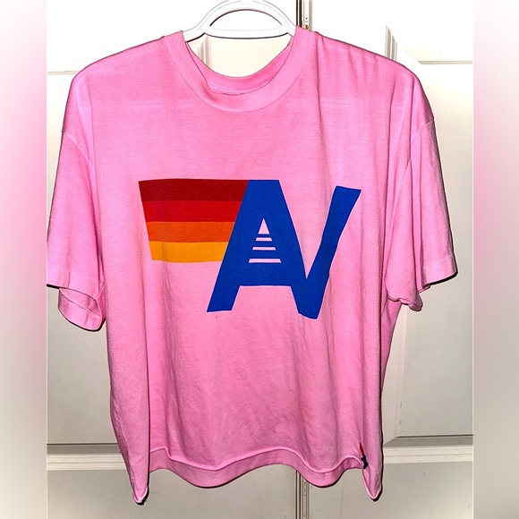 Aviator Nation Tops - Aviator Nation Logo Boyfriend Tee Neon Pink